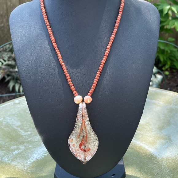 Dichroic Glass and Gold Stone Necklace - Picture 2 of 4